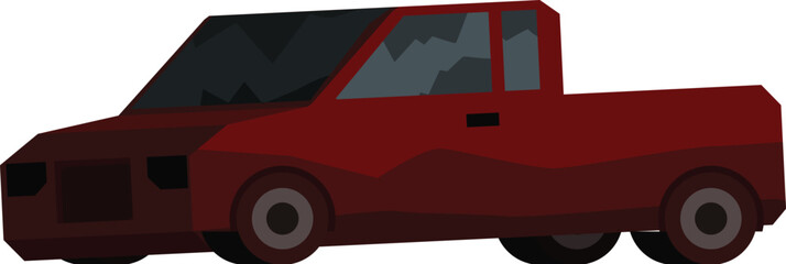 Red pickup truck moving forward, viewed from the side, isolated on white background © nsit0108