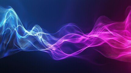 Fototapeta premium Abstract Waves of Light in Blue and Pink Colors Flowing Smoothly Against a Dark Background, Creating a Dynamic and Energetic Visual Representation of Movement and Rhythm