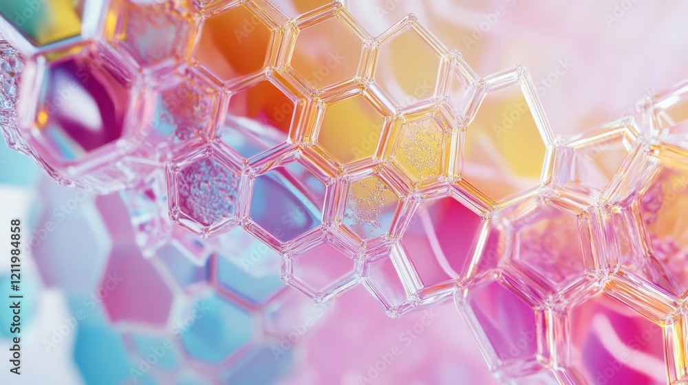 Poster Colorful Hexagonal Structures with Soft Glow and Abstract Background
