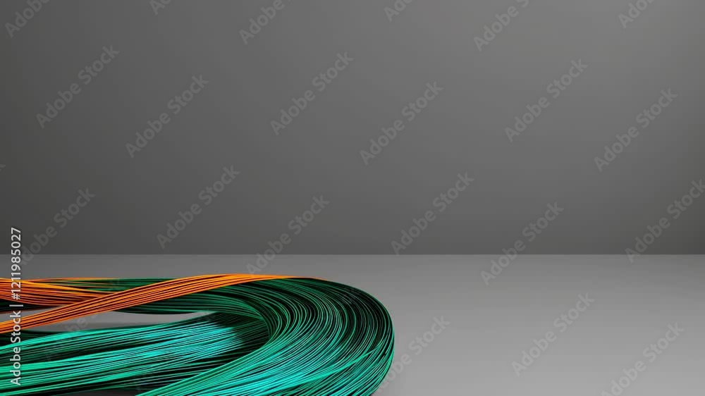 Poster colorful strands create an abstract art display showcasing vibrant green and orange hues in a minima