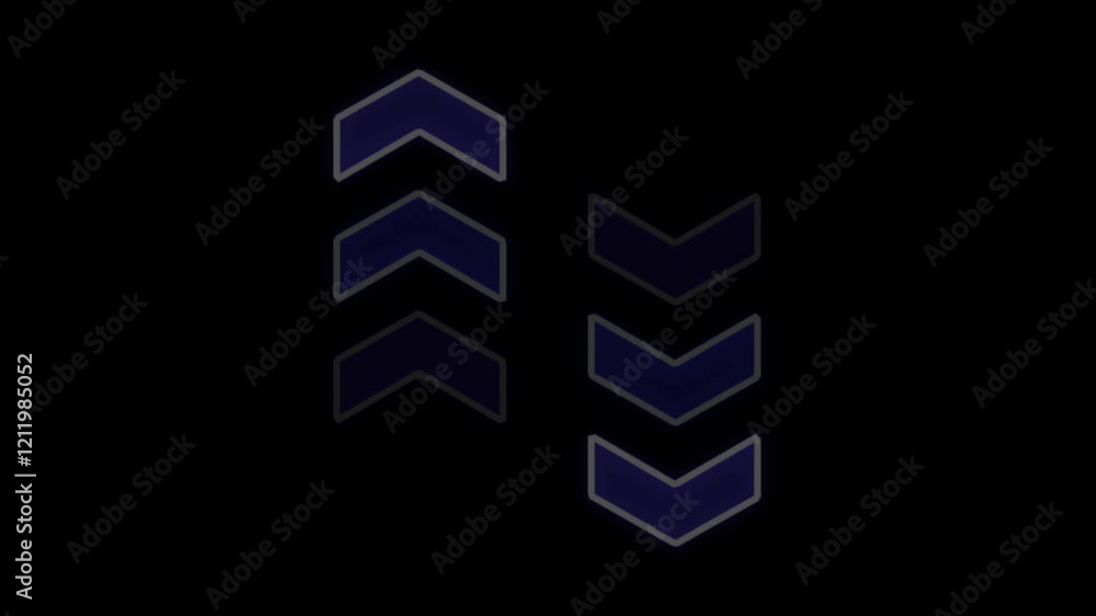 Poster glowing neon set of glowing arrows. up down rendering. glowing pointers on black background. 4k anim
