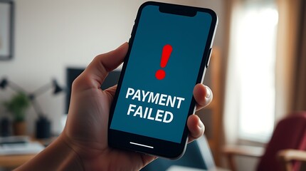 Payment Failed Notification on Smartphone – Digital Transaction Error Highlighted with Red Warning Sign,  Issues in Online Payment Processing, transaction declined, financial technology problem,