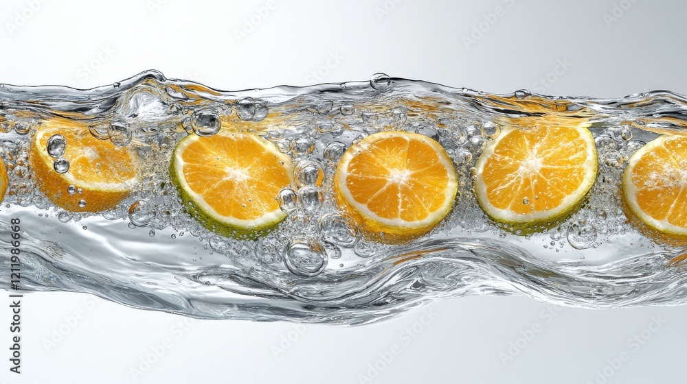 Aufkleber refreshing oranges submerged in flowing water, creating a vibrant and dynamic image perfect for heal