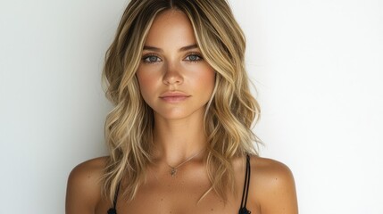 Fototapeta premium Stunning Blonde Woman with Wavy Hair and Subtle Makeup