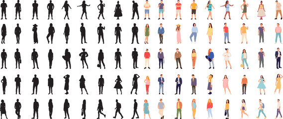 silhouette people in different poses collection, vector