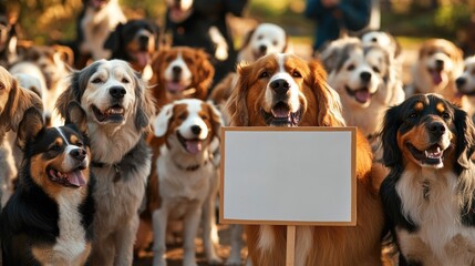 A pack of dogs standing shoulder to shoulder, possibly waiting or watching something