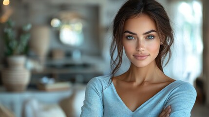 Portrait of a Beautiful Woman with Blue Eyes