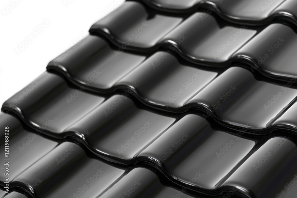 Poster close-up shot of a roof with black tiles, suitable for use in architectural or construction-related 