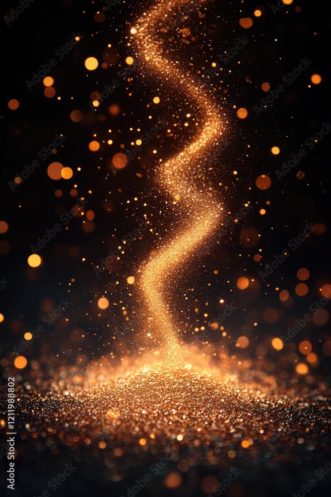 Poster A golden spiral pattern shines against a dark black background, ideal for use in science and technology projects or as a design element