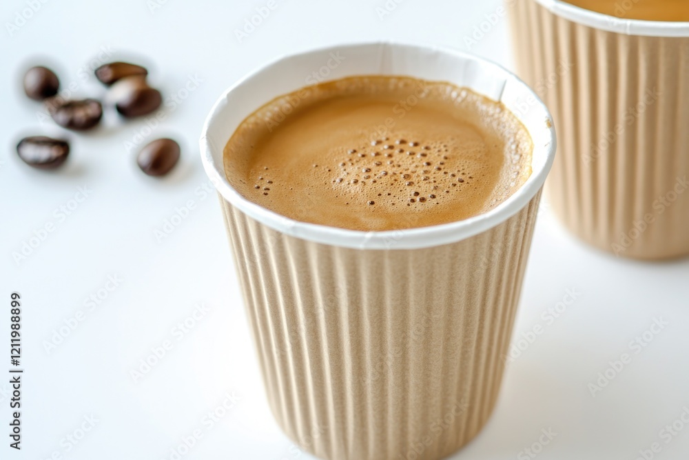 Aufkleber two cups of coffee sitting on a table with no background distractions
