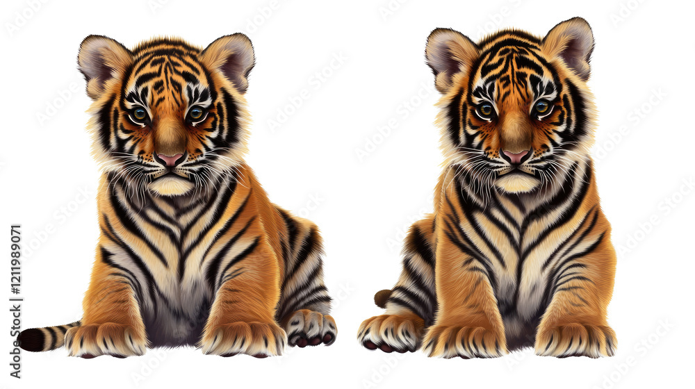 Poster tiger illustrations set on transparent background generative ai