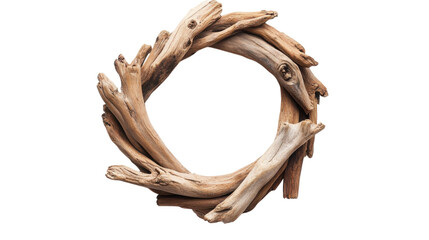 Handcrafted driftwood wreath highlighting natural textures for home decoration and warmth