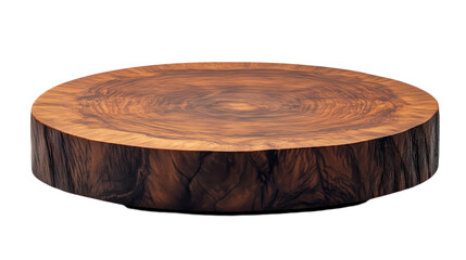 Crafted wooden serving platter showcasing natural grain details and unique round shape on display