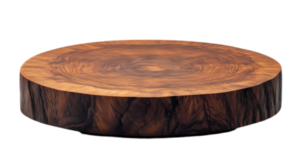Crafted wooden serving platter showcasing natural grain details and unique round shape on display
