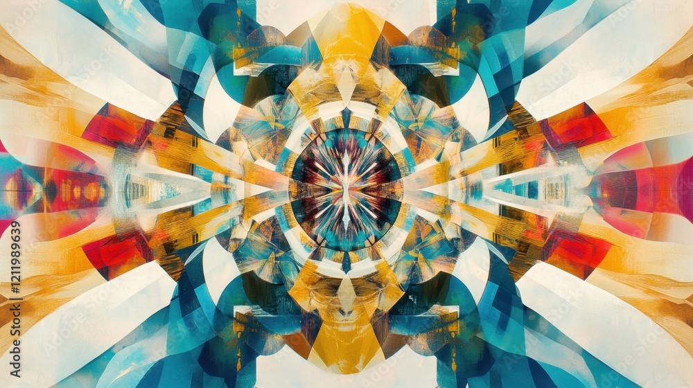 Poster abstract colorful kaleidoscope design with symmetrical shapes and vibrant patterns