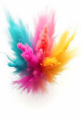 Obraz premium Colorful Holi Powder Explosion on White Background – Festive Abstract Art