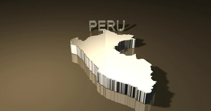 Map of Peru in 3D golden theme animated
