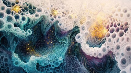 Abstract Colorful Waves of Light and Texture Creating a Dreamlike Landscape