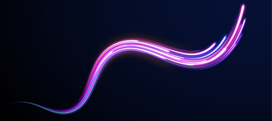 Acceleration speed motion on night road. Magic moving fast speed lines. Blurred car light motion effect, city road background with long exposure night lights. Png,  ray, abstract, energy, pack, effect