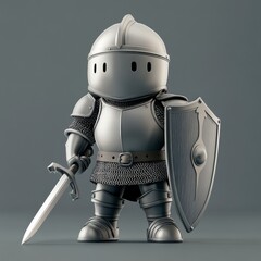 Cute Cartoon Knight Character in Armor with Shield and Sword