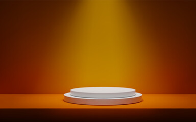 3D Minimalistic orange background with a podium Studio scene with platform for product presentation