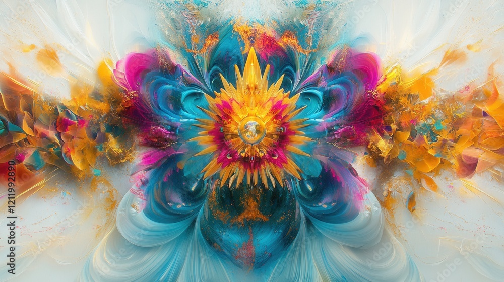Poster vibrant abstract floral design in bright colors with flowing patterns and textures