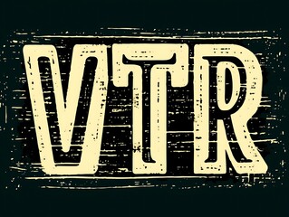 Vintage distressed lettering VTR on dark background.