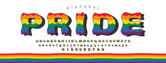 Fototapeta premium Rainbow pride month hand drawn lettering font design, vector illustration