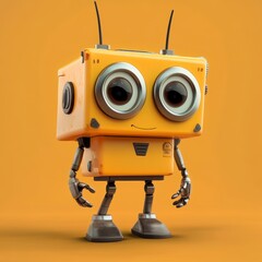 Cute Cartoon Robot Character with Big Eyes and Happy Expression