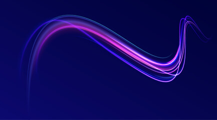 Colorful Light Trails, Long Time Exposure Motion Blur Effect. Abstract fire flare trace lens flares acceleration speed motion on night road. Acceleration speed motion on night road.