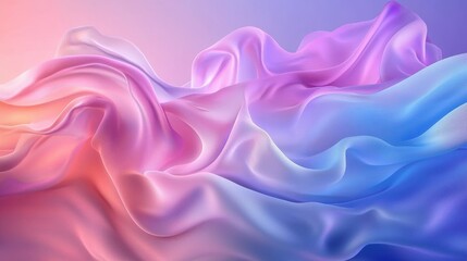 Obraz premium Elegant Waves of Colorful Silk Fabric Flowing Smoothly, Creating a Dreamy Atmosphere with Soft Hues of Pink, Purple, and Blue in a Resplendent Artistic Display