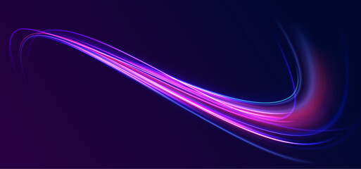 Laser beams luminous abstract sparkling isolated on a transparent background.  Abstract background in blue and purple neon glow colors. Png, lens, light, neon, line, blur, beam, ray.