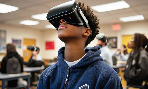A Student Immersed in Virtual Reality Classroom Learning Experience