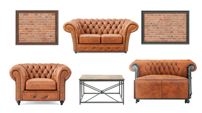 Urban Poster Frame Mockups With Leather Sofas Generative AI