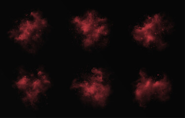 Amazing misty effect with shimmering smoke red and sparkling tiny stars. A glowing fog filled with luminous particles, blue vapor sprinkled with stardust.