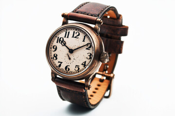 Vintage wristwatch with leather strap and patina finish highlighting timeless elegance in high resolution
