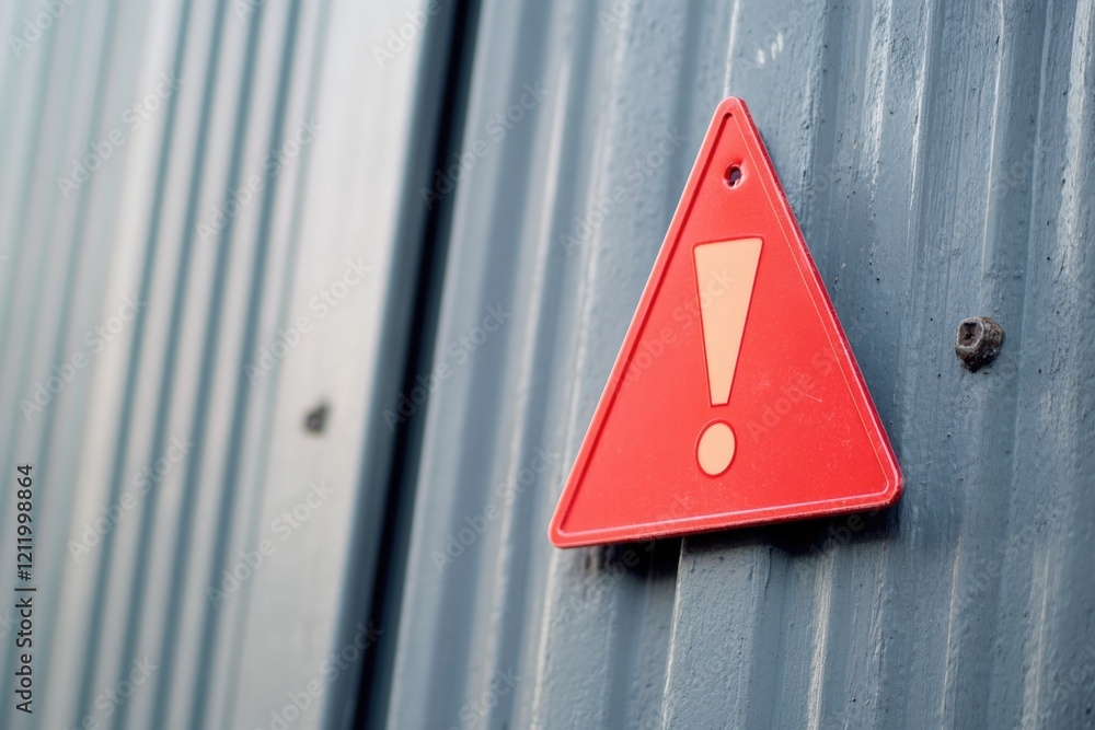 Poster a red warning sign on the side of a building, advising of potential danger or caution