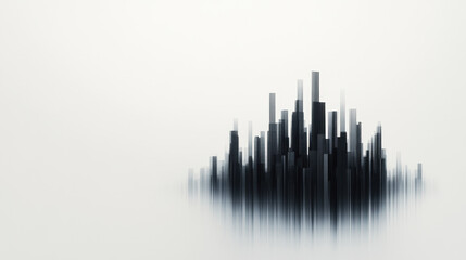 An abstract representation of a skyline or soundwave, featuring vertical black lines against a minimalistic white background.