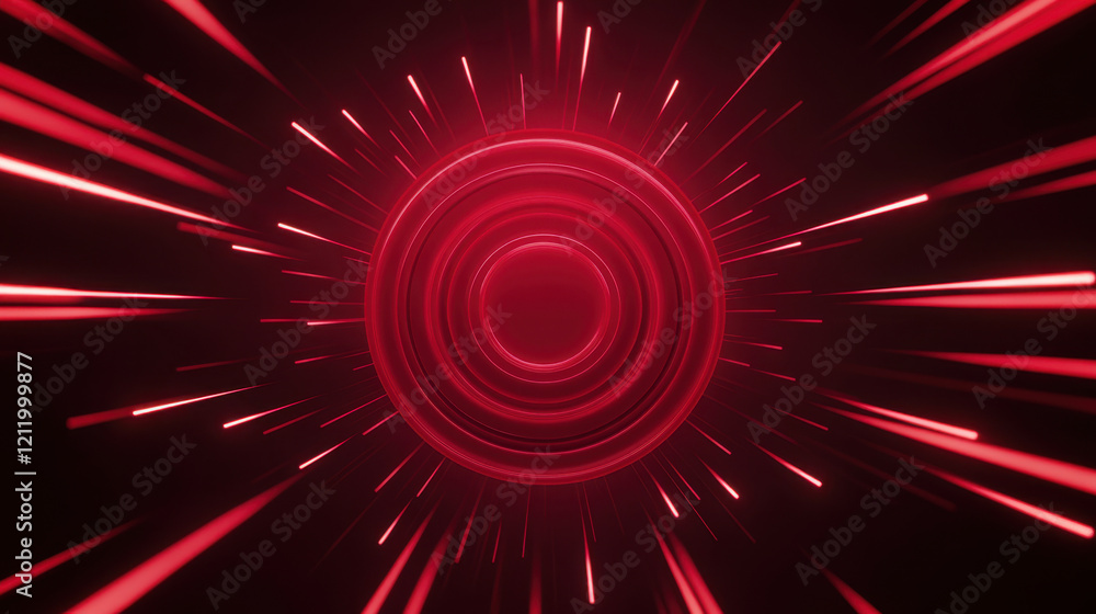 Poster a dynamic red burst with concentric circles and radiating lines, creating a sense of speed and energ
