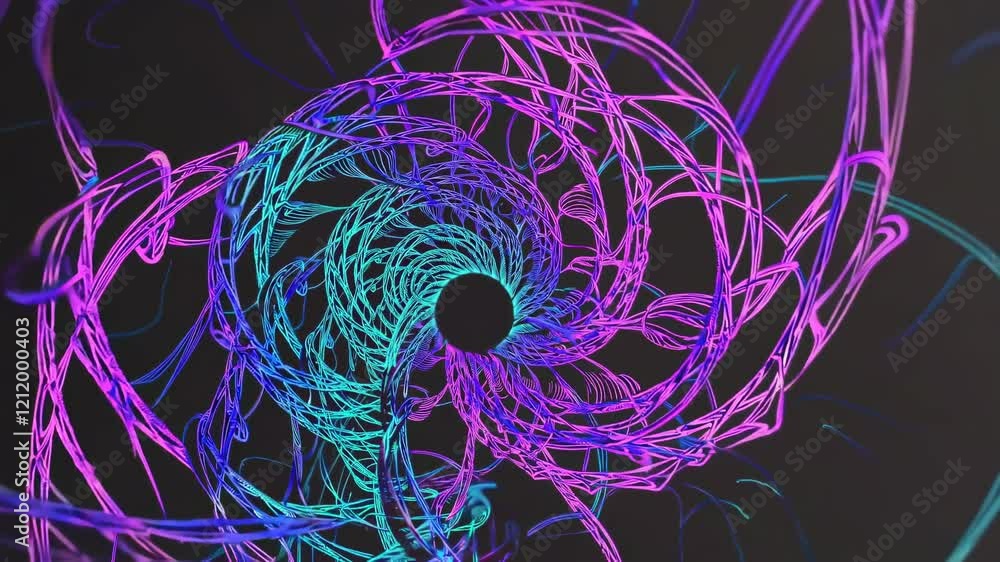 Fototapete Explore mesmerizing swirling patterns in vibrant colors through captivating animation set against a dark background