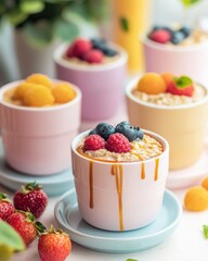 Breakfast Porridge with Berries and Smoothies in a Luxurious Cafe