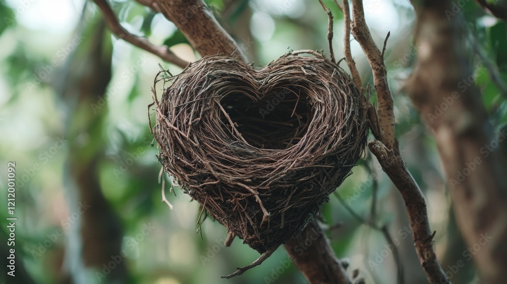 Poster a natural bird nest hanging from a tree branch