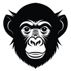 Chimpanzee Head Silhouette Vector Art Illustration and Black Color Design