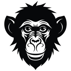 Chimpanzee Head Silhouette Vector Art Illustration and Black Color Design