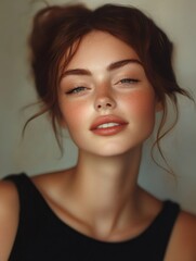 Naklejka premium Portrait of beautiful fashion model with freckles and brown hair looking chic
