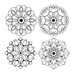 Vector mandala design set. Easy mandala Outline. Mandala design for coloring 