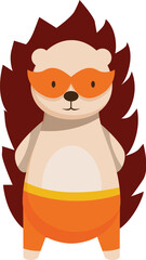 Adorable hedgehog wearing orange shorts and superhero mask, embodying bravery and playfulness