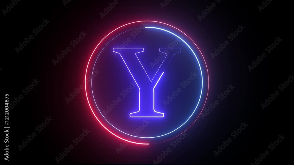 Poster glowing neon english y letter icon animation on a black background. energy alphabet, font symbol and