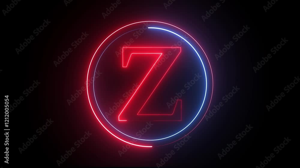 Poster glowing neon english z letter icon animation on a black background. energy alphabet, font symbol and