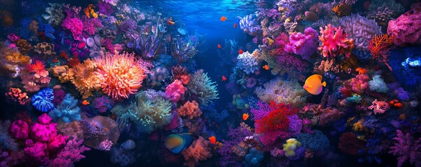 Vibrant coral reef teeming with colorful fish and anemones.  A stunning underwater scene.